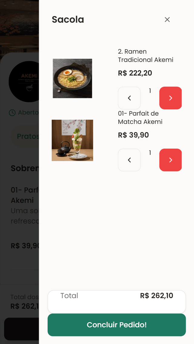 Resumo do pedido do cliente